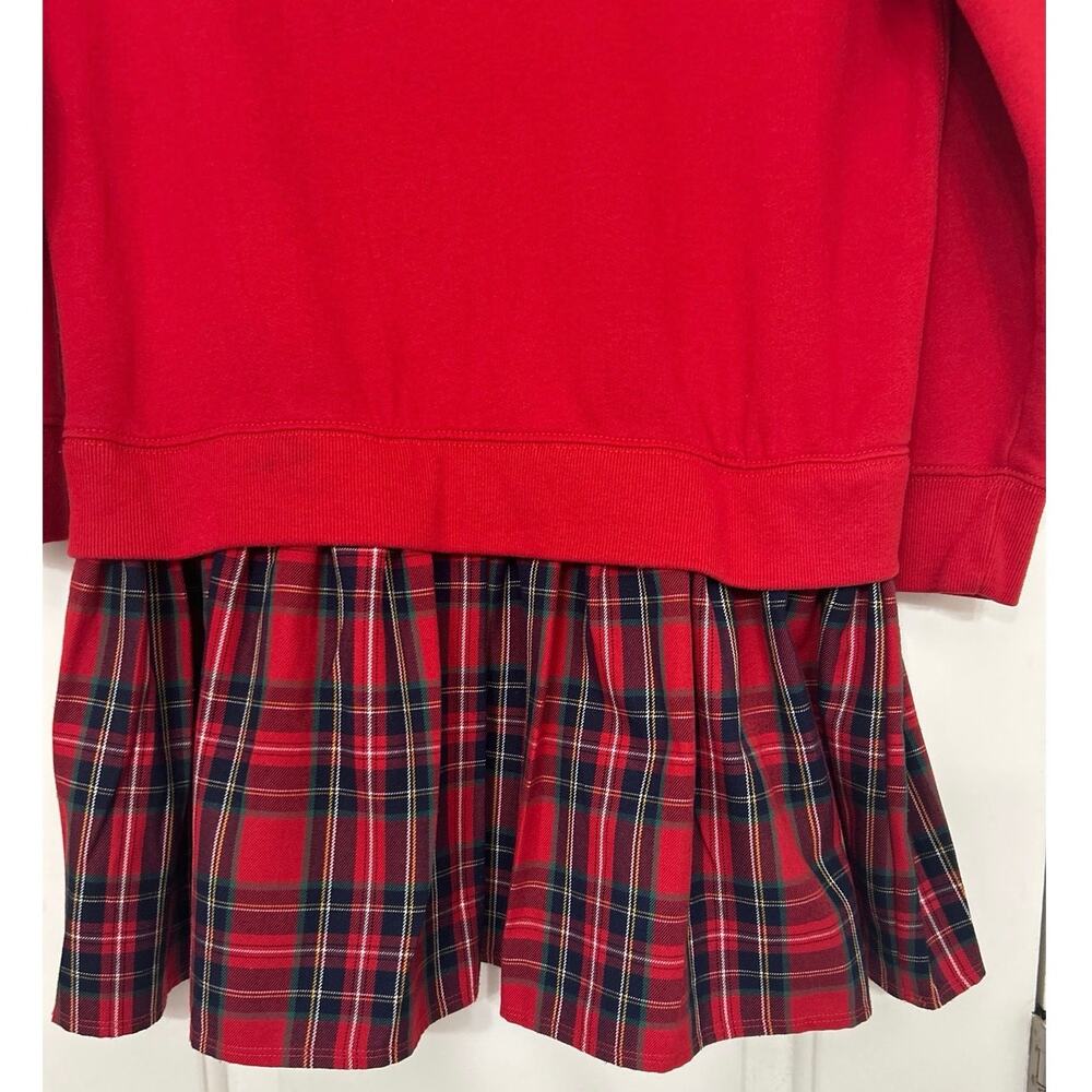 Polo Ralph Lauren Girls Red Hooded Dress Tartan Plaid Ruffle Hem Preppy M 8-10 - Picture 6 of 12